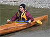 Clint, launching his handmade kayak for the first time