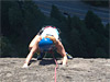 Lisa following the third pitch of Midway route, 600 feet high.